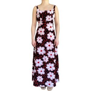 Victoria Floral & Heart Sleeveless White, Red & Black Maxi Dress Women's Size S